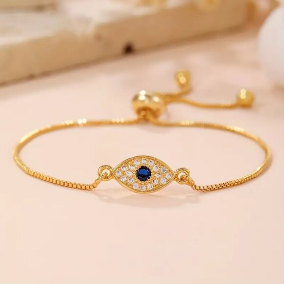 Jewelry - 14K Gold Womens 2ct Diamond 1ct Blue Sapphire EYE Adjustable Bracelet Jewelry
